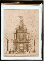 Stampa del disegno della macchina per fuochi artificiali fatti in onore di Vttorio Amedeo II nel 1713