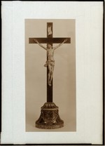 Crocifisso in argento, croce in ebano, piedistallo in legno comune